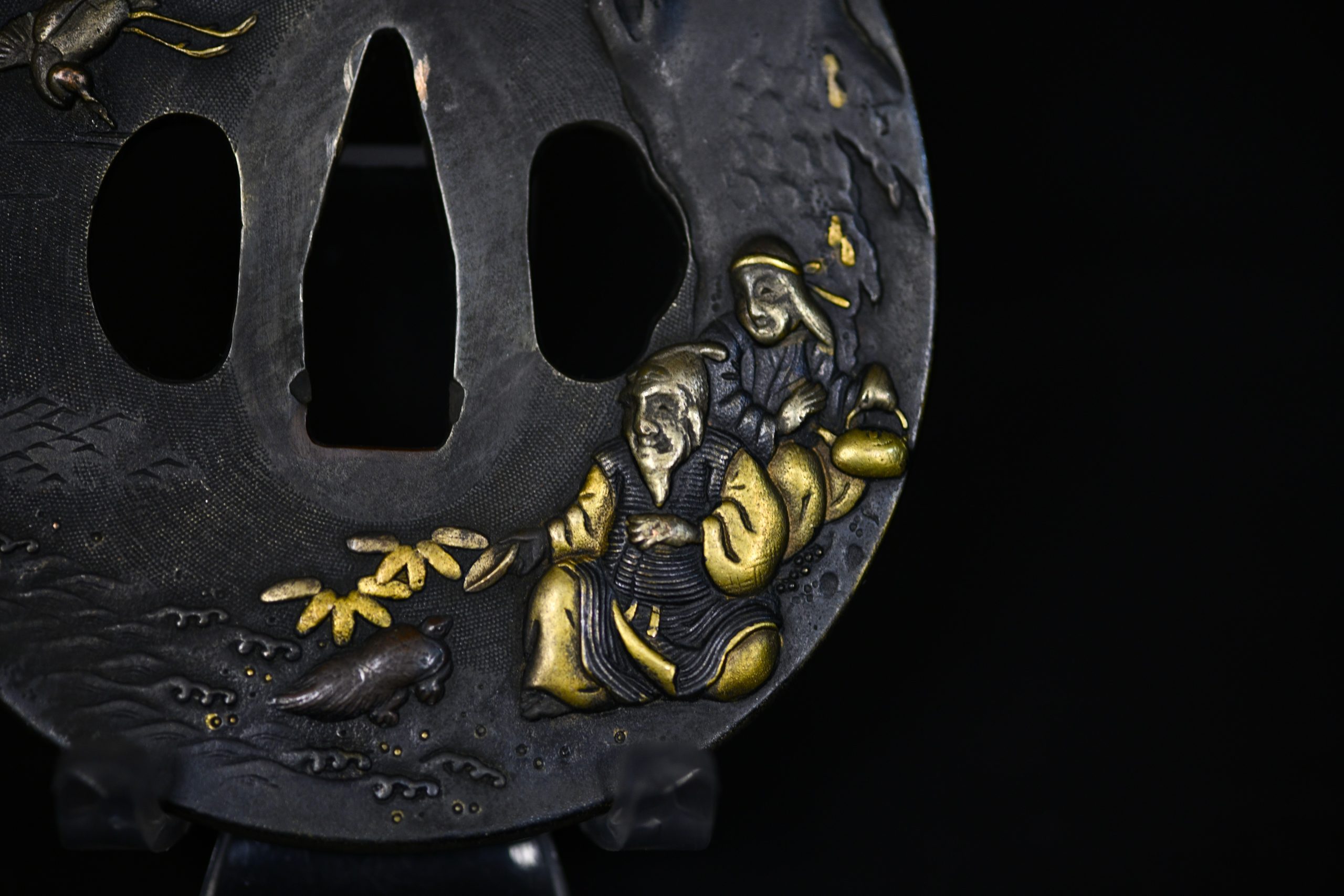 Marugata shakudo folklore tsuba