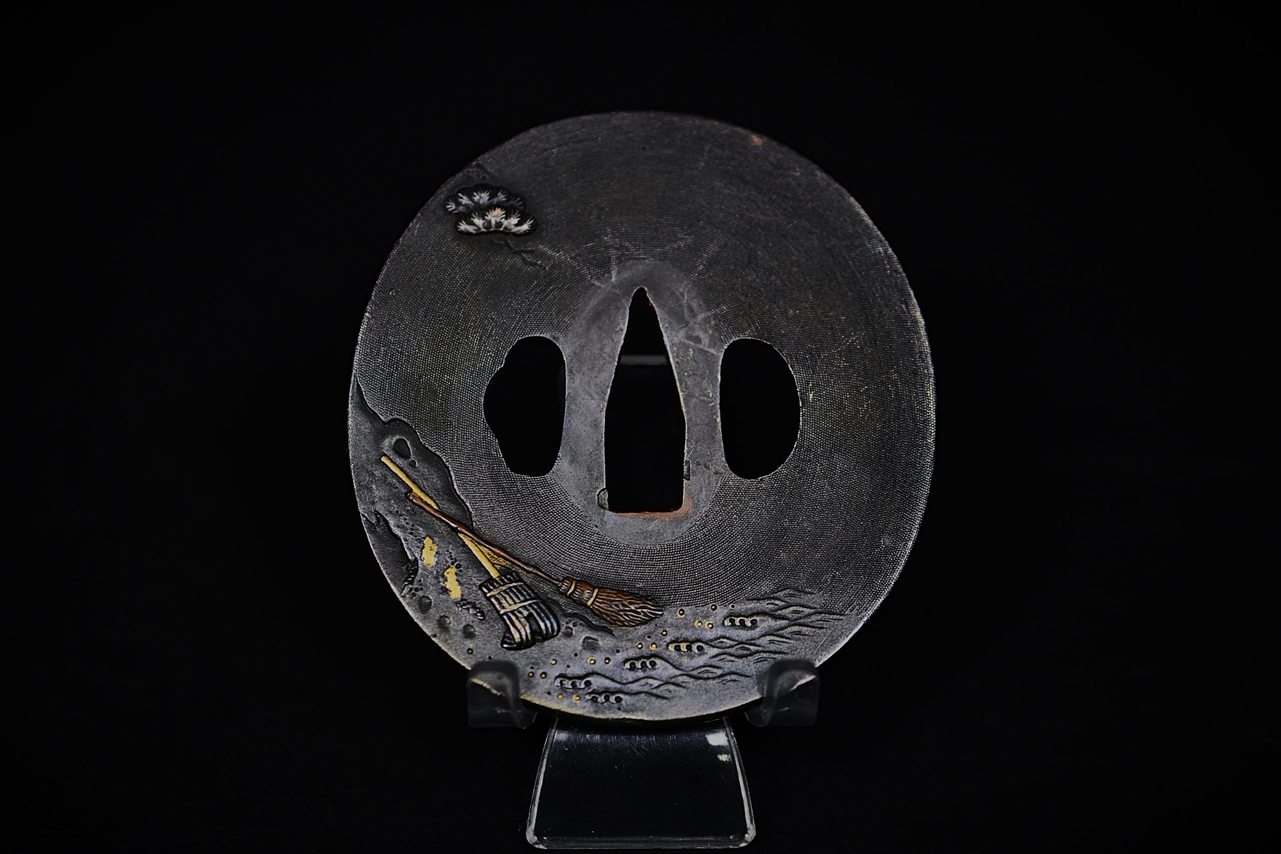 Marugata shakudo folklore tsuba