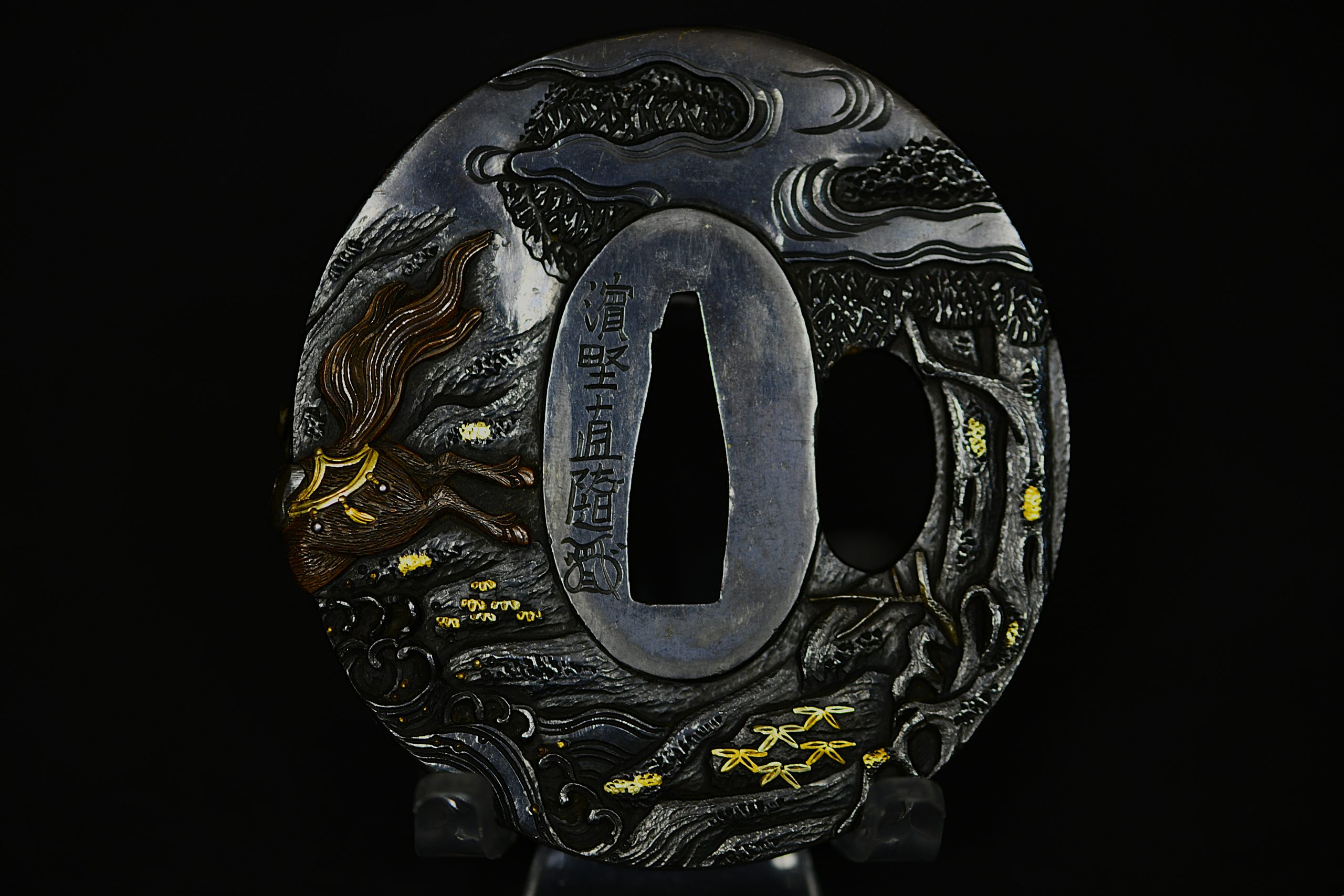 Marugata shakudo tsuba samurai