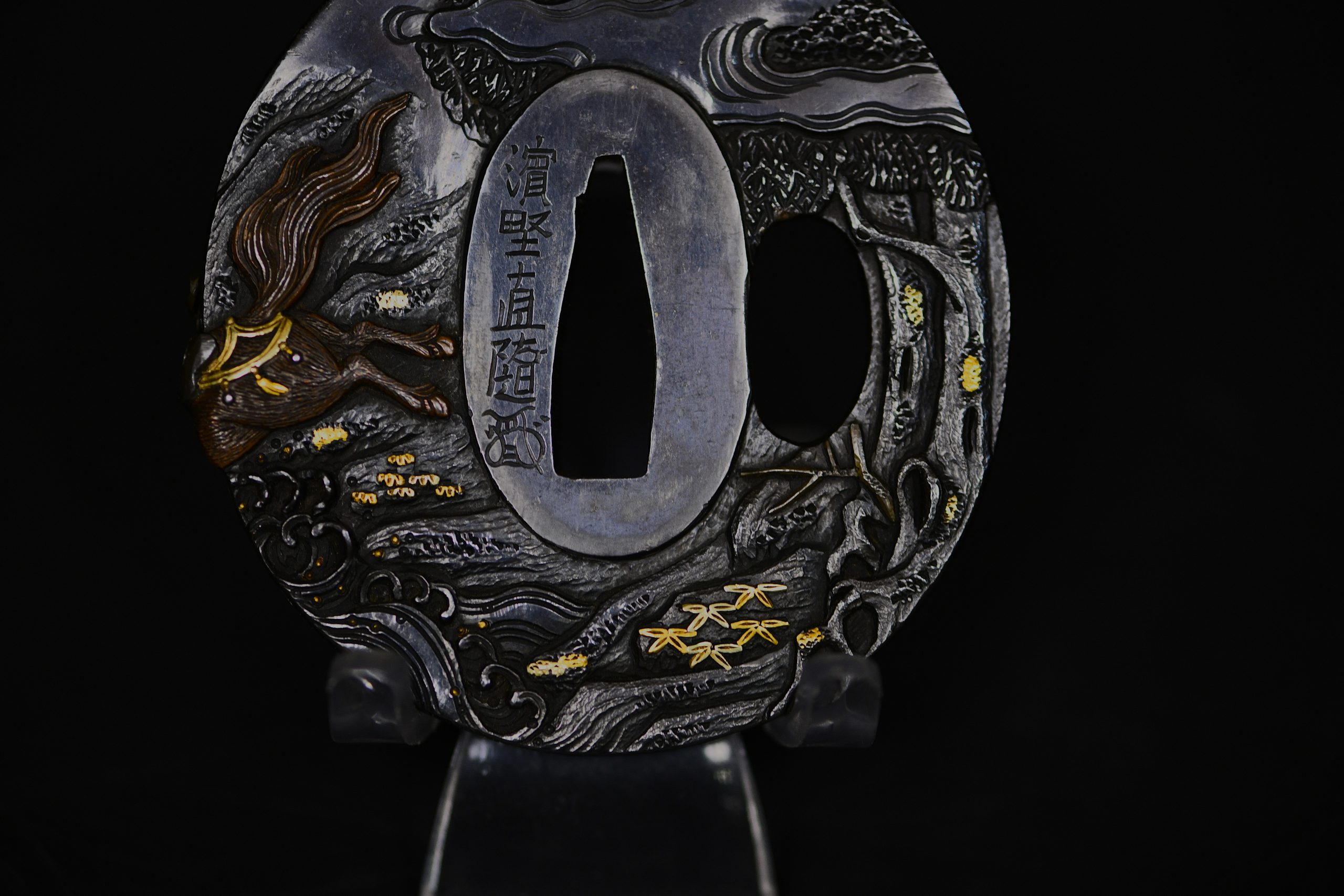 Marugata shakudo tsuba samurai
