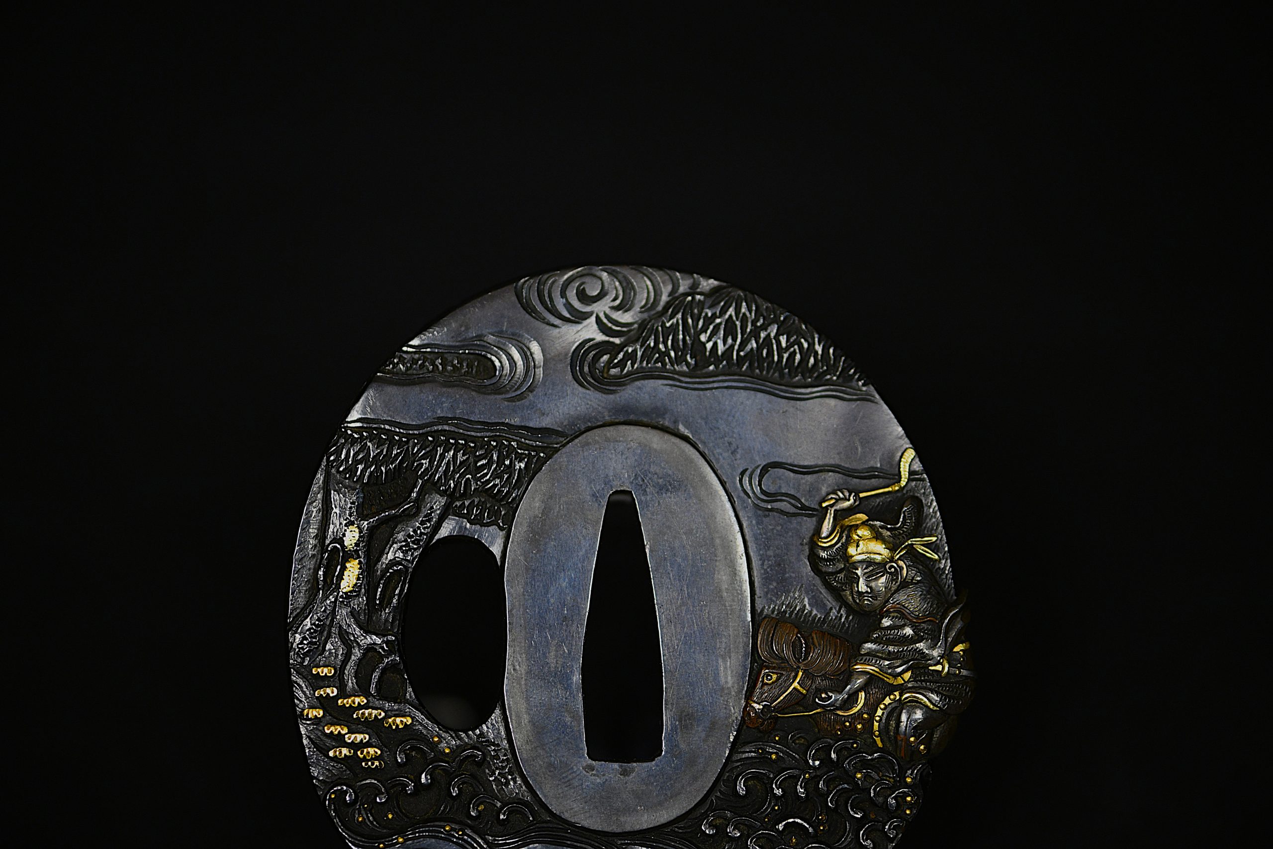 Marugata shakudo tsuba samurai