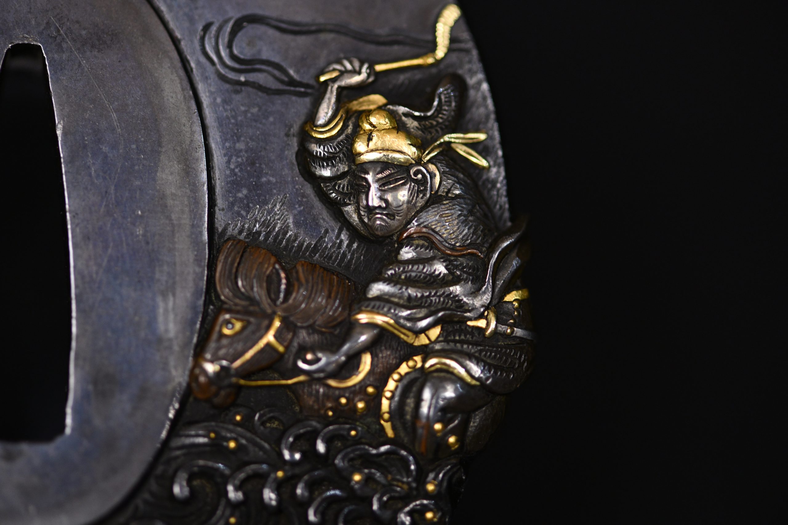 Marugata shakudo tsuba samurai