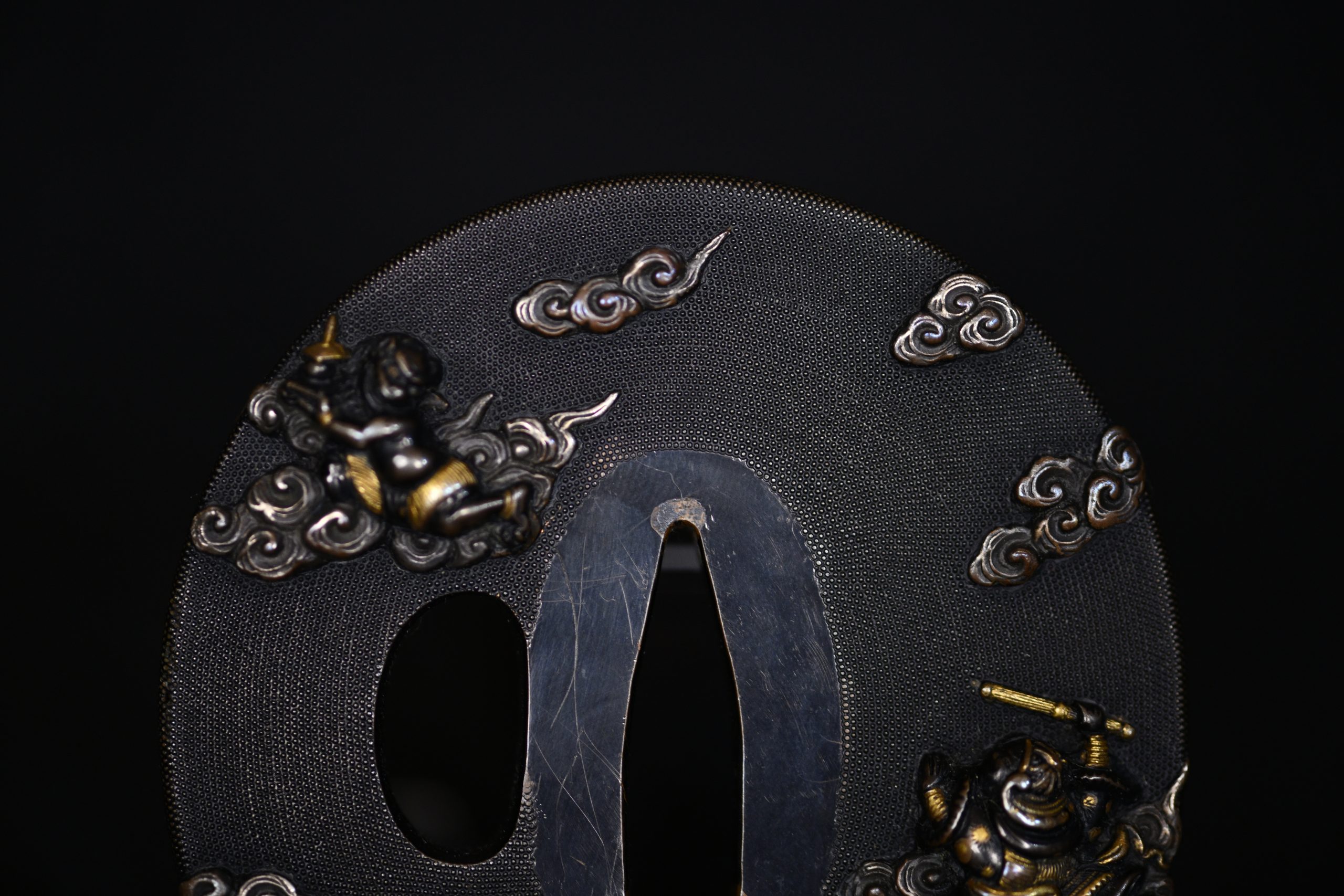 Marugata shakudo tsuba samurai and oni