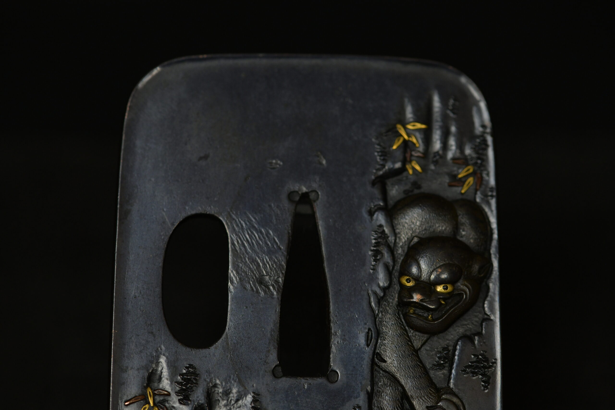 Aorigata shakudo tiger tsuba