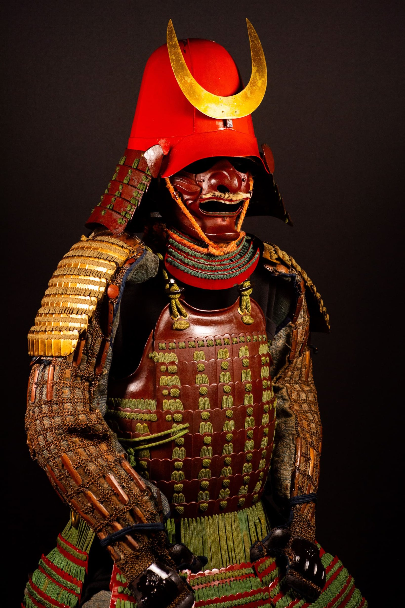 Certified Japanese Samurai Armor (Gusoku) – Red Lacquer Nimai-Dō and Moegi Lacing