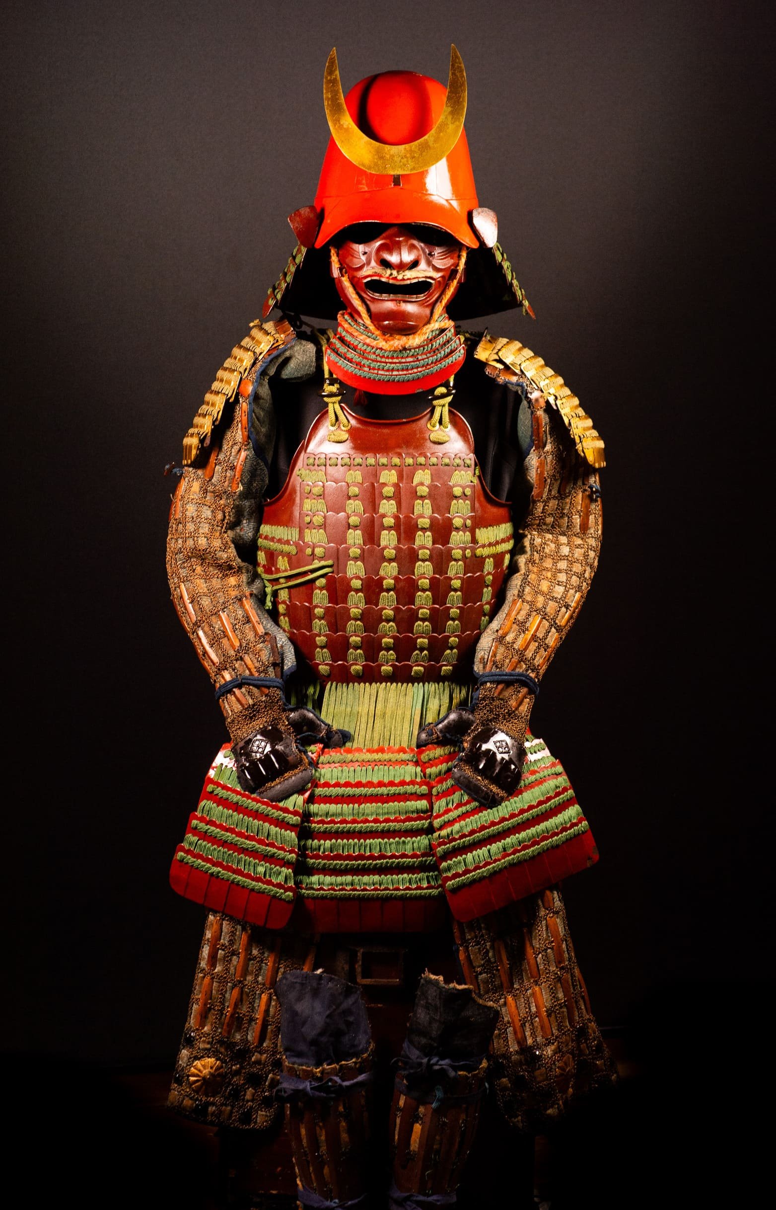 Certified Japanese Samurai Armor (Gusoku) – Red Lacquer Nimai-Dō and Moegi Lacing