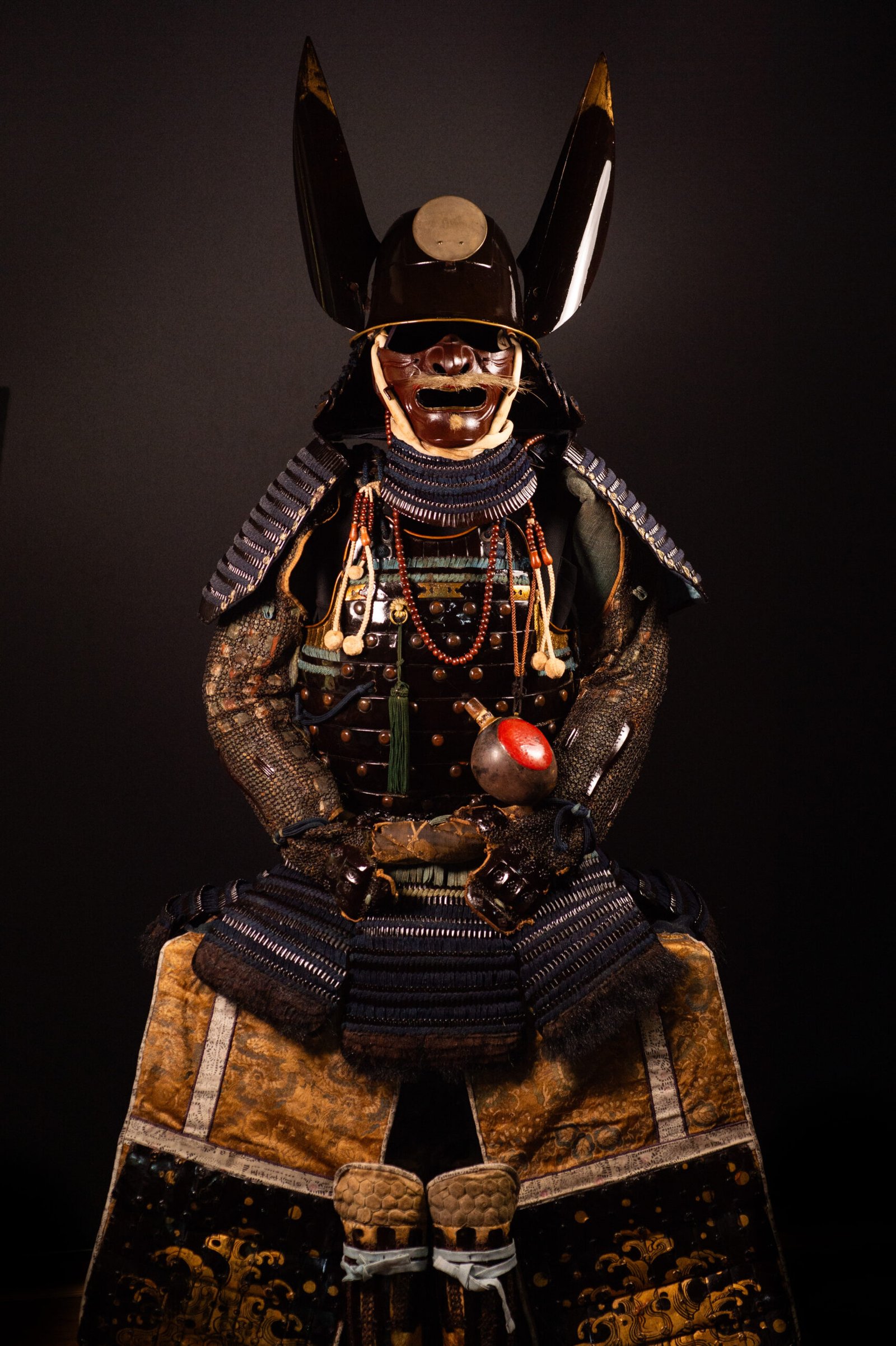 Complete Japanese Samurai Armor Gusoku – Black Lacquer and Navy - Blue Lacing