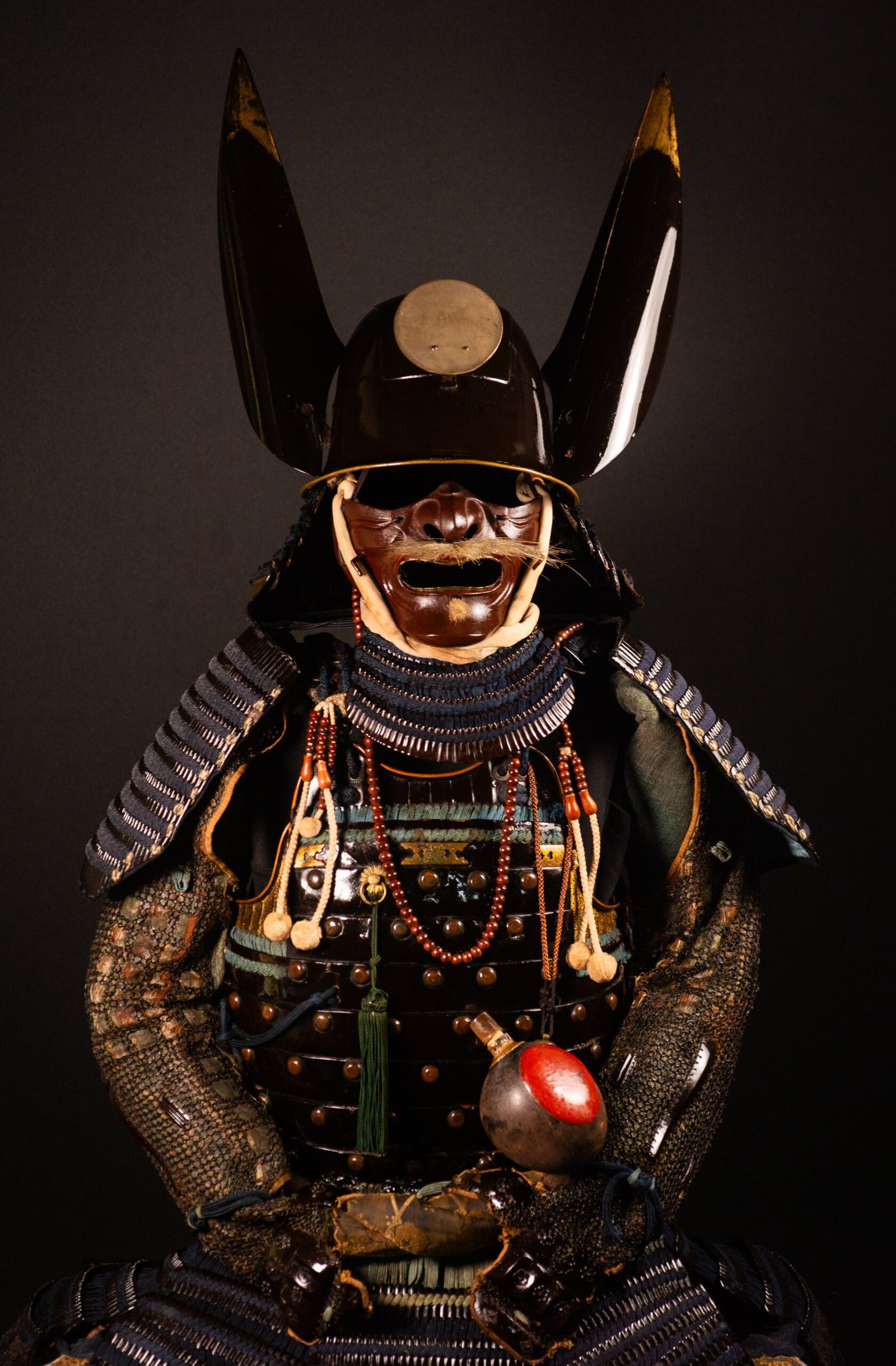 Complete Japanese Samurai Armor Gusoku – Black Lacquer and Navy - Blue Lacing