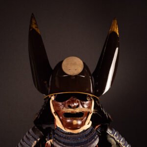 Armadura samurái japonesa completa (gusoku) — Laca negra y cordones azul marino | Mediados del período Edo