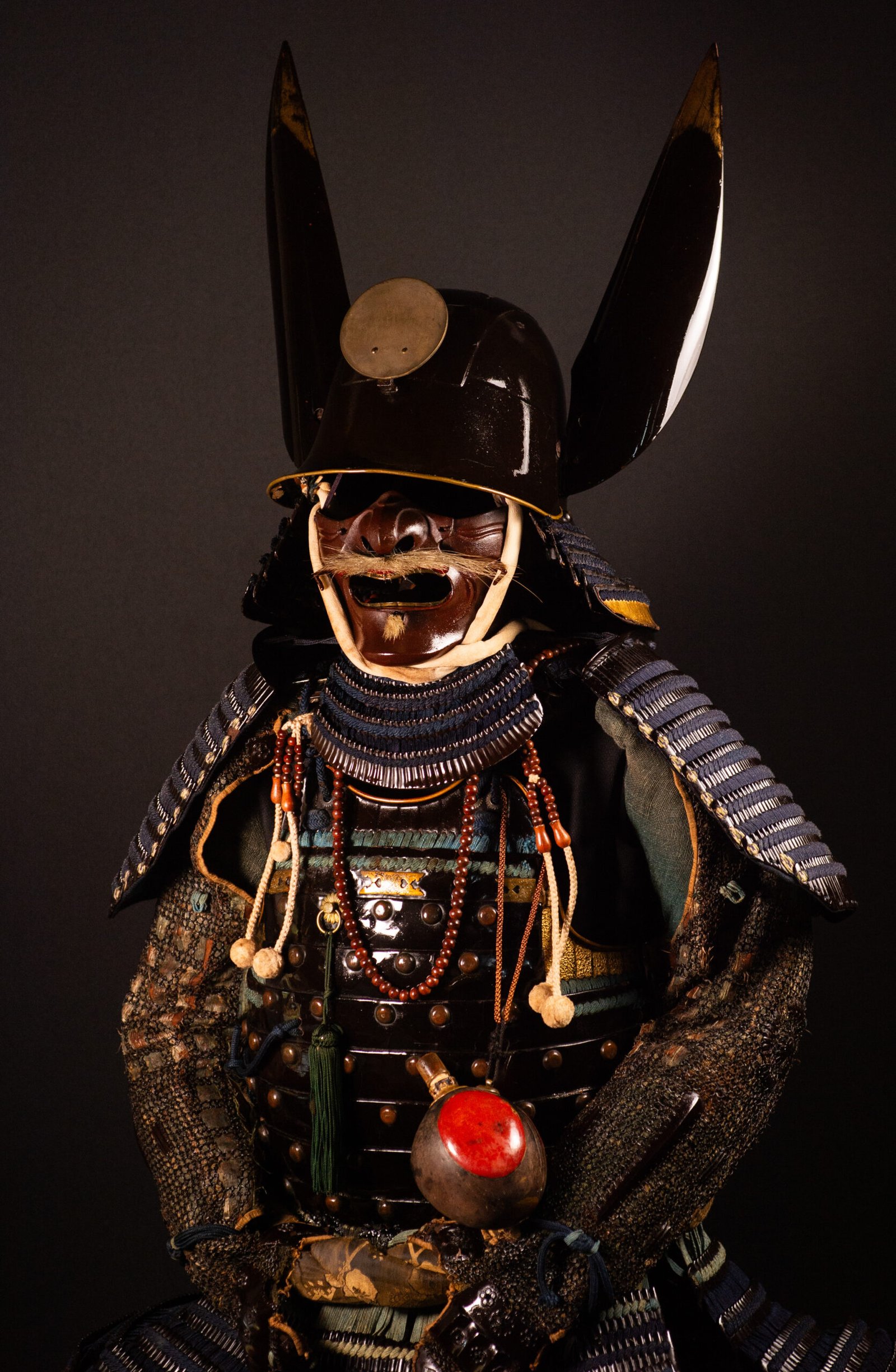 Complete Japanese Samurai Armor Gusoku – Black Lacquer and Navy - Blue Lacing