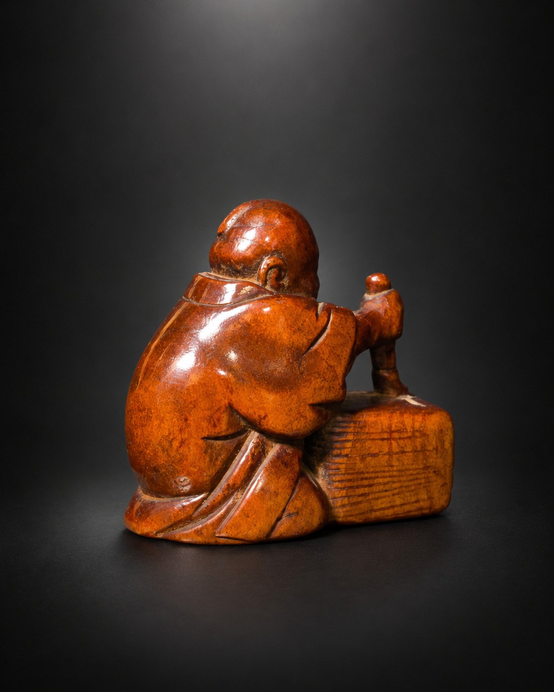 Edo Period Boxwood Netsuke of a Calligrapher