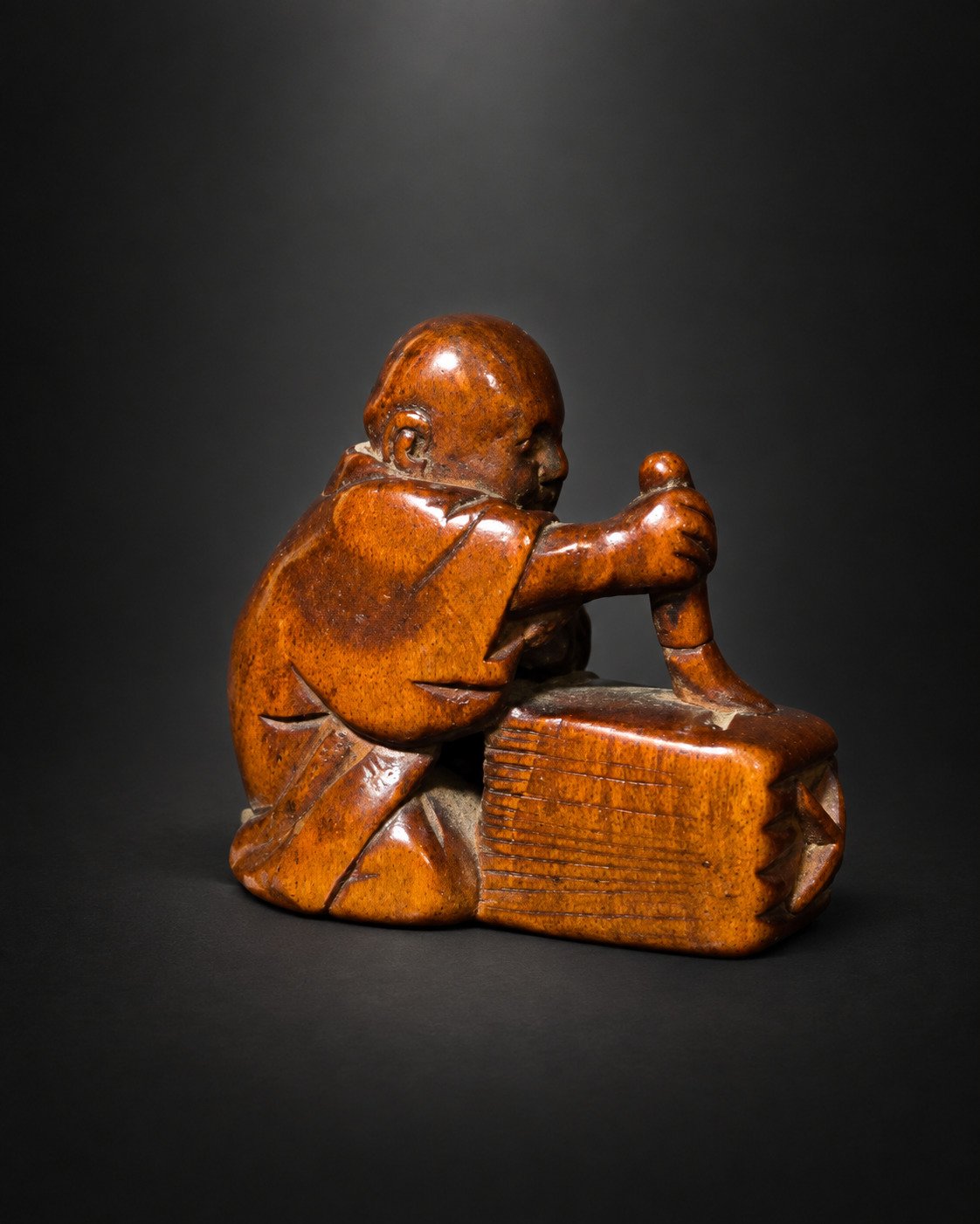 Edo Period Boxwood Netsuke of a Calligrapher