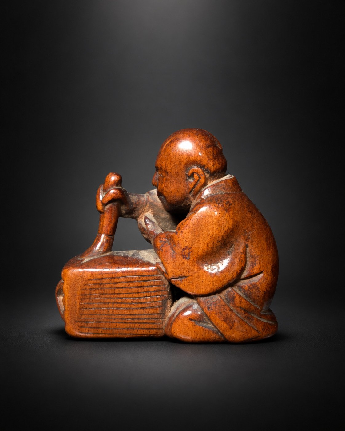 Edo Period Boxwood Netsuke of a Calligrapher