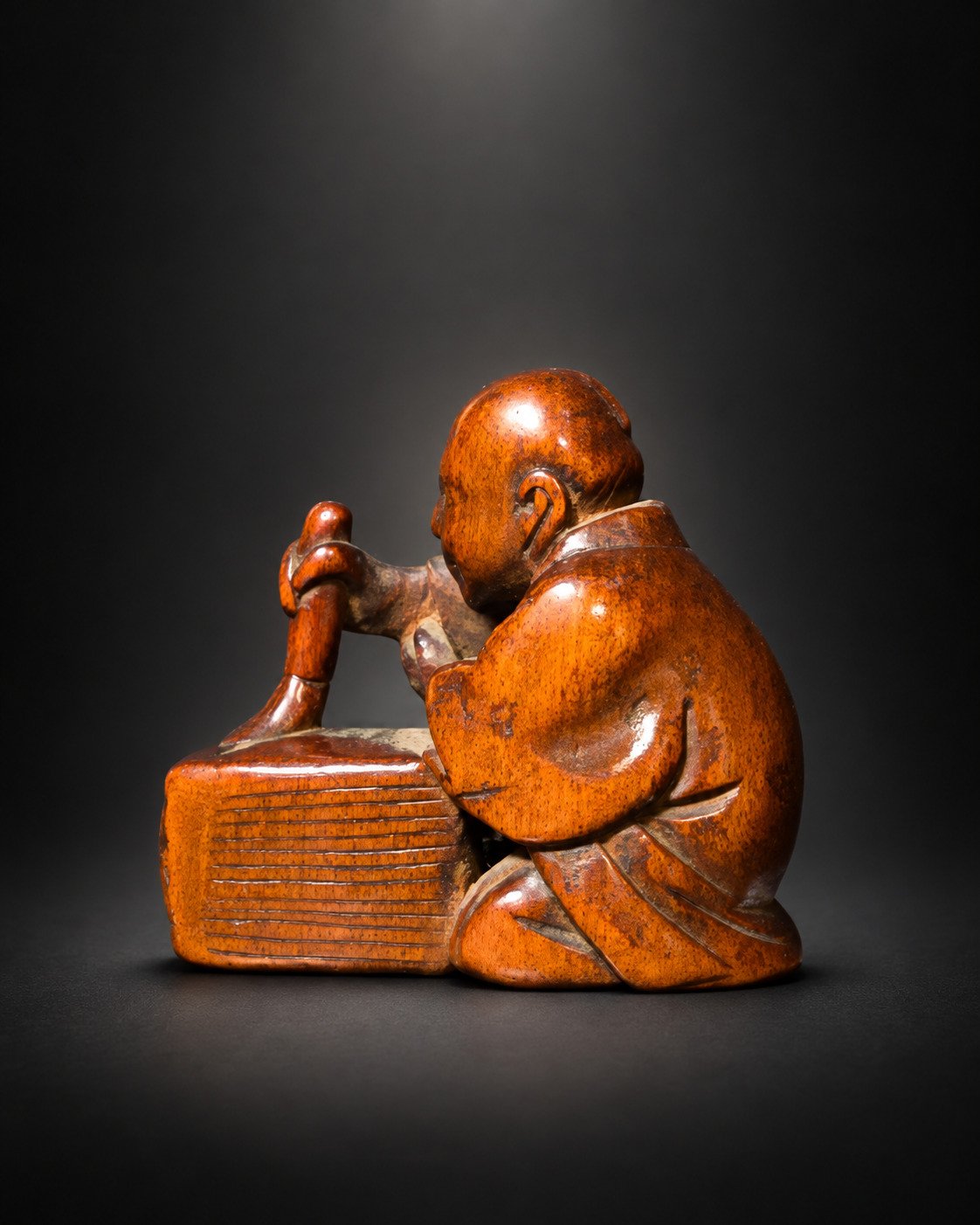 Edo Period Boxwood Netsuke of a Calligrapher