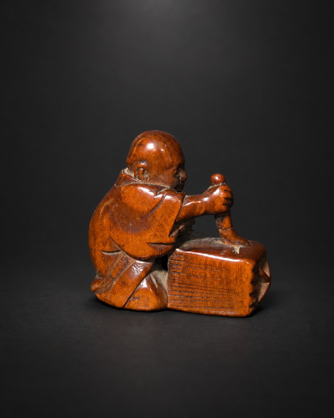 Edo Period Boxwood Netsuke of a Calligrapher