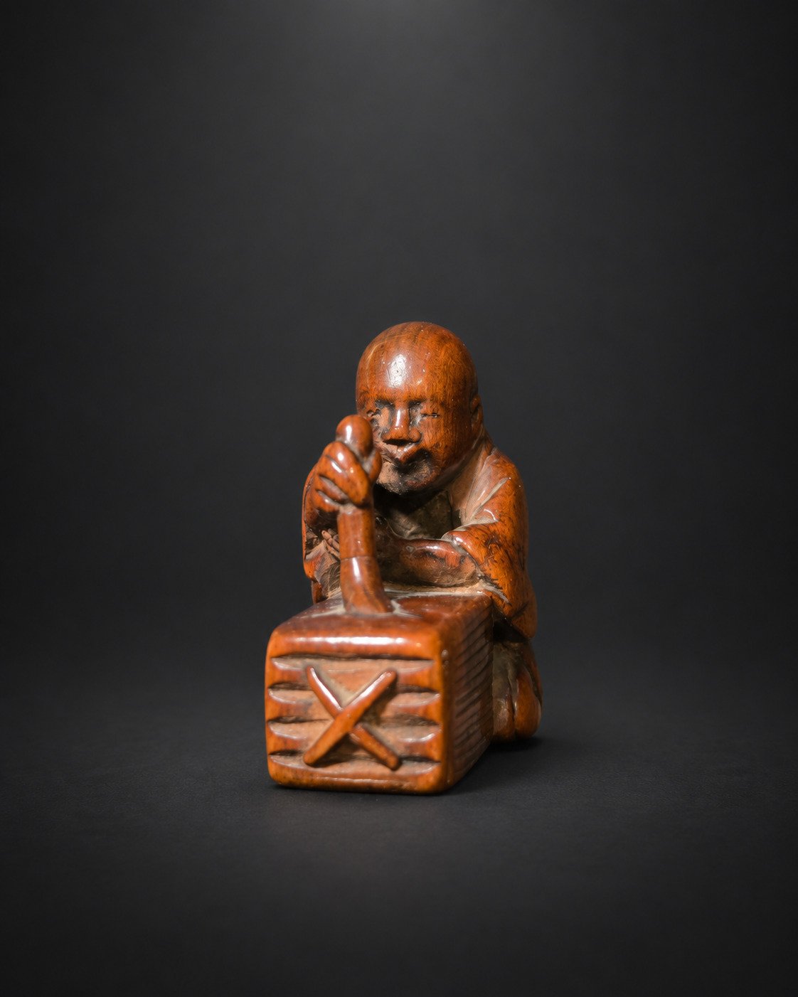 Edo Period Boxwood Netsuke of a Calligrapher