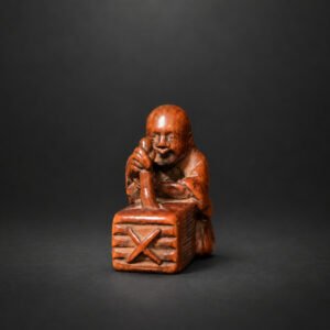 Edo Period Boxwood Netsuke of a Calligrapher