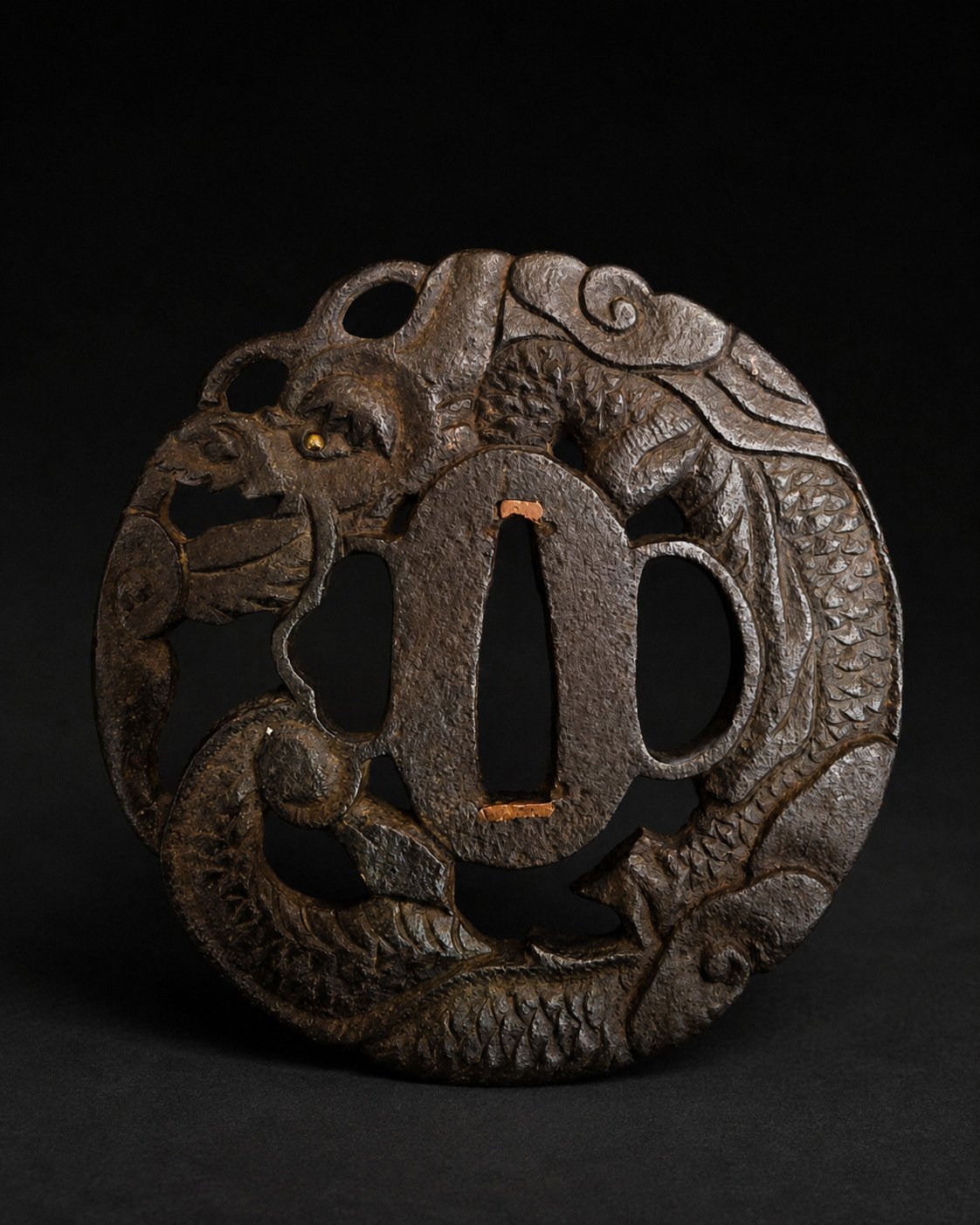Iron Sukashi Tsuba – Coiled Dragon