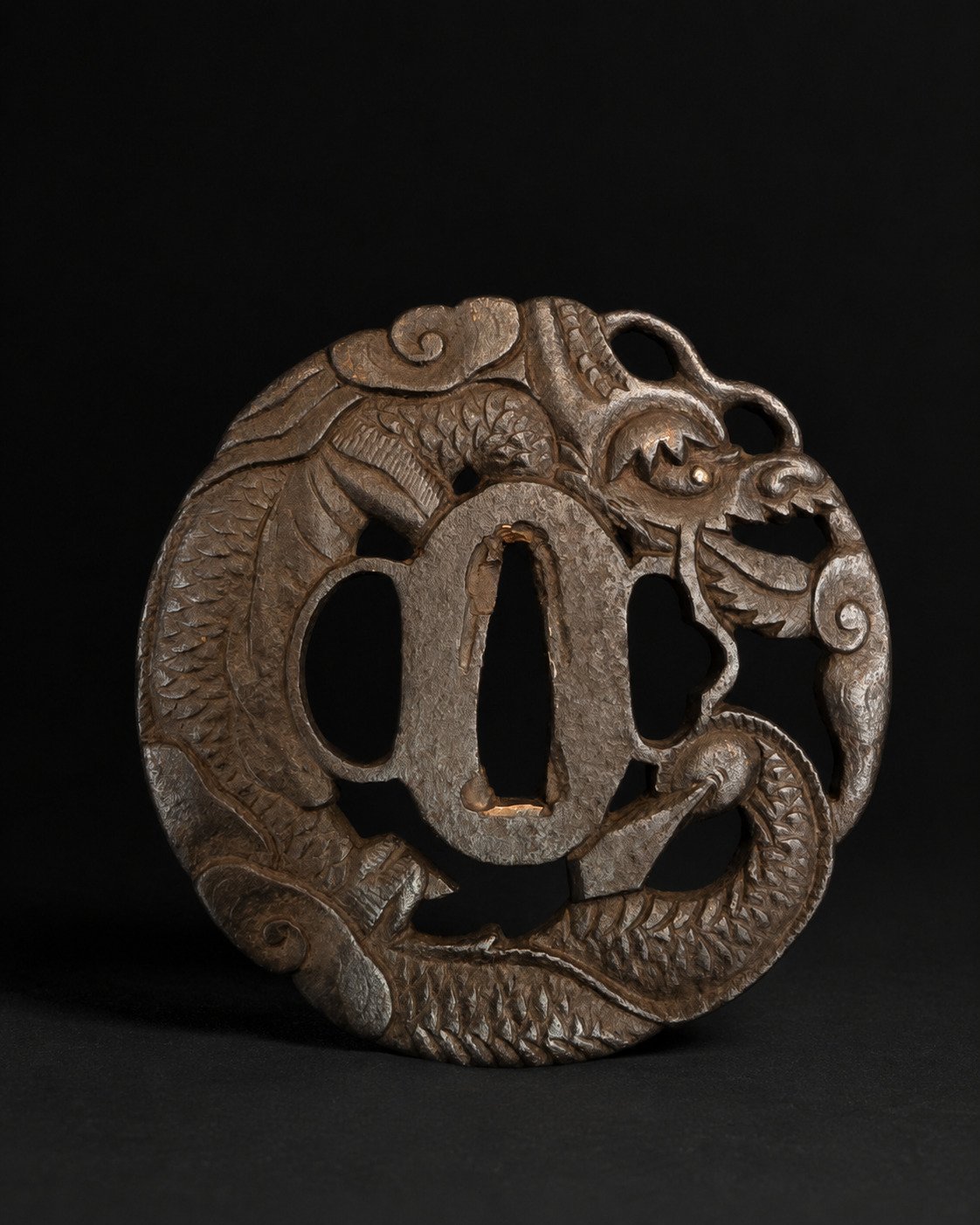 Iron Sukashi Tsuba – Coiled Dragon