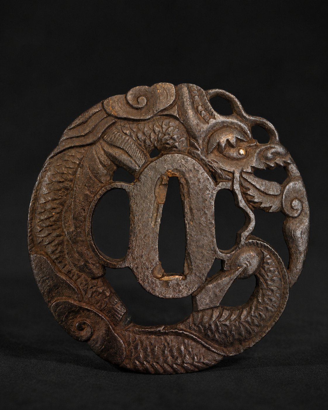 Iron Sukashi Tsuba – Coiled Dragon