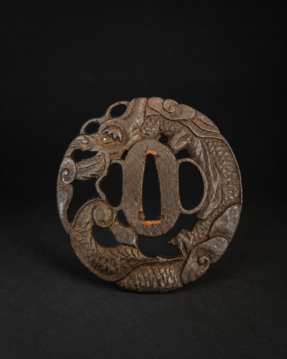 Iron Sukashi Tsuba – Coiled Dragon