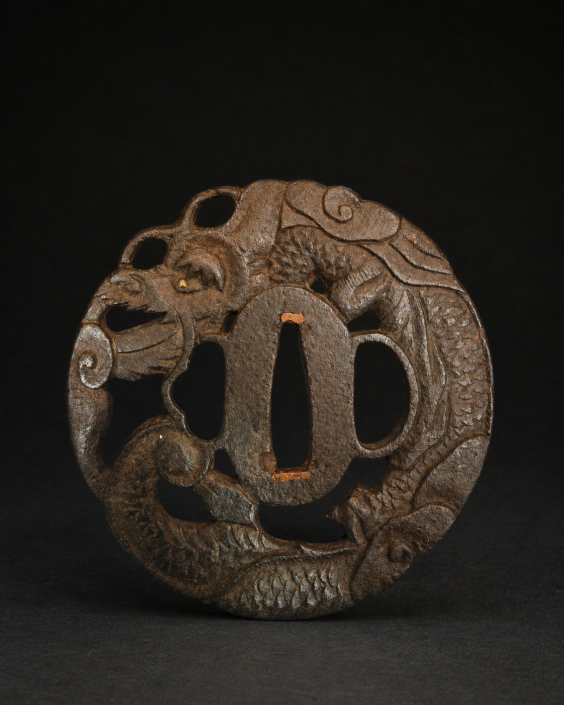 Iron Sukashi Tsuba – Coiled Dragon