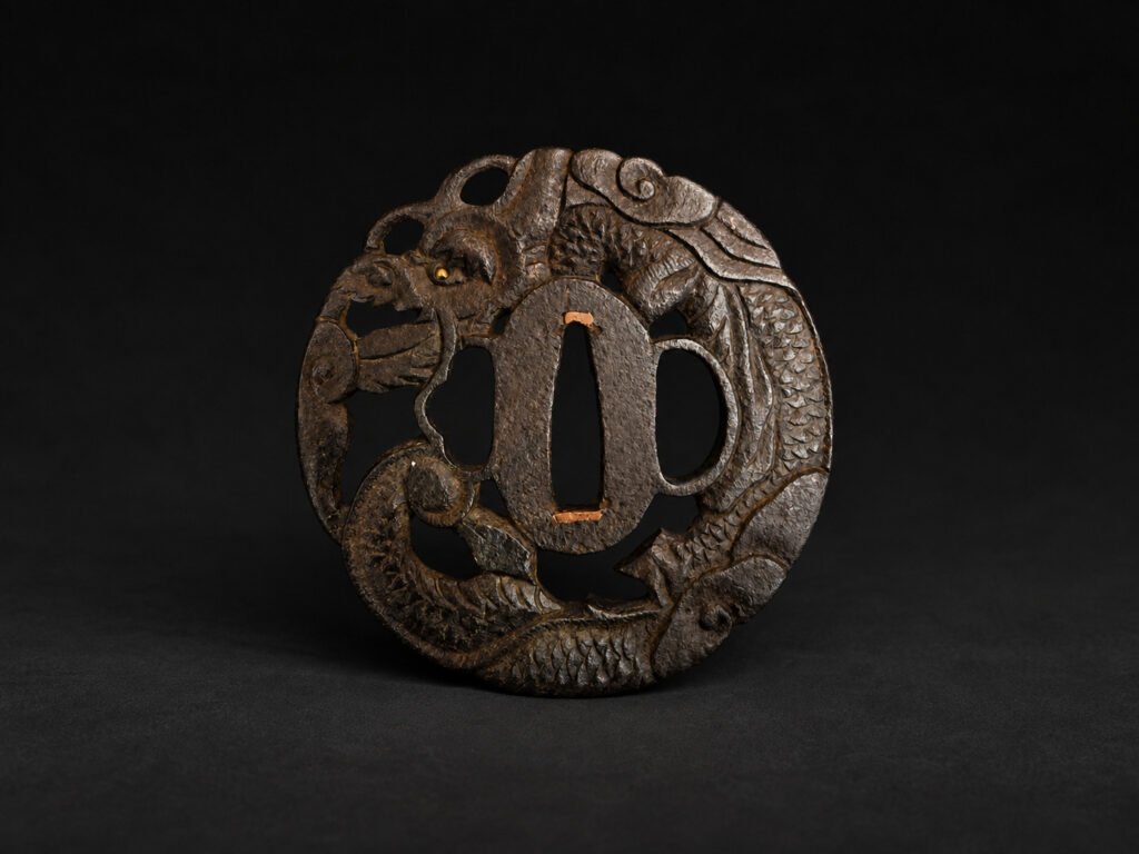 Iron Sukashi Tsuba – Coiled Dragon