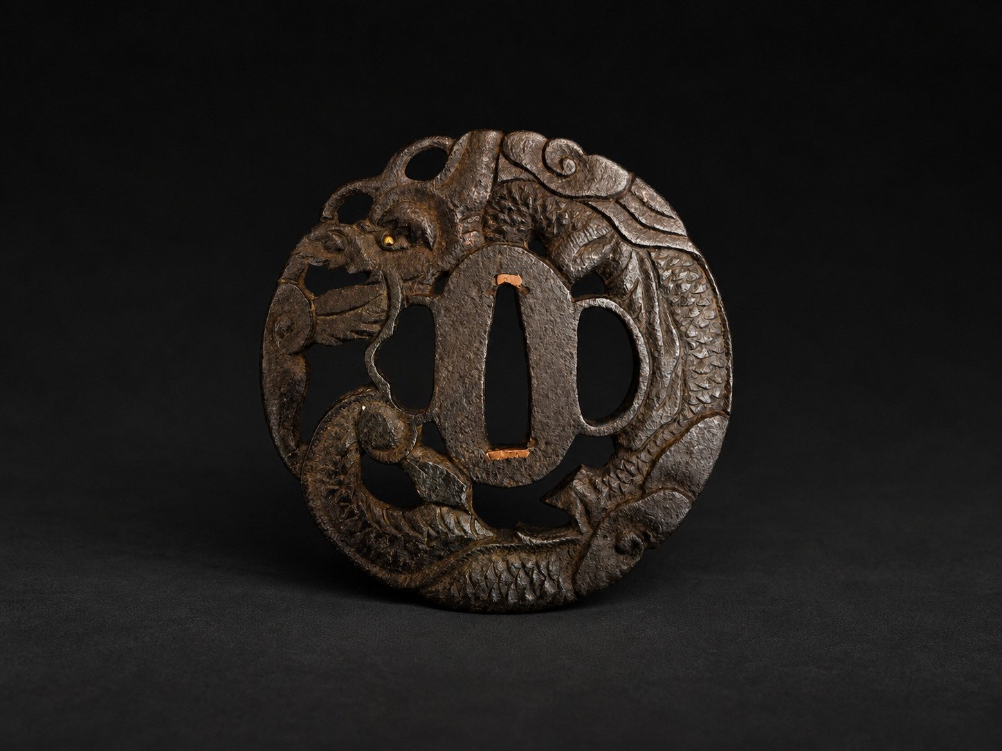 Iron Sukashi Tsuba – Coiled Dragon