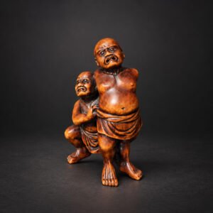 Sumo Wrestlers Kawazu-gake Netsuke – Signed Hōkyūdō Itsumin