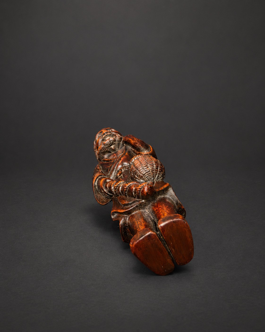 Netsuke of an Old Fisherman with Carp