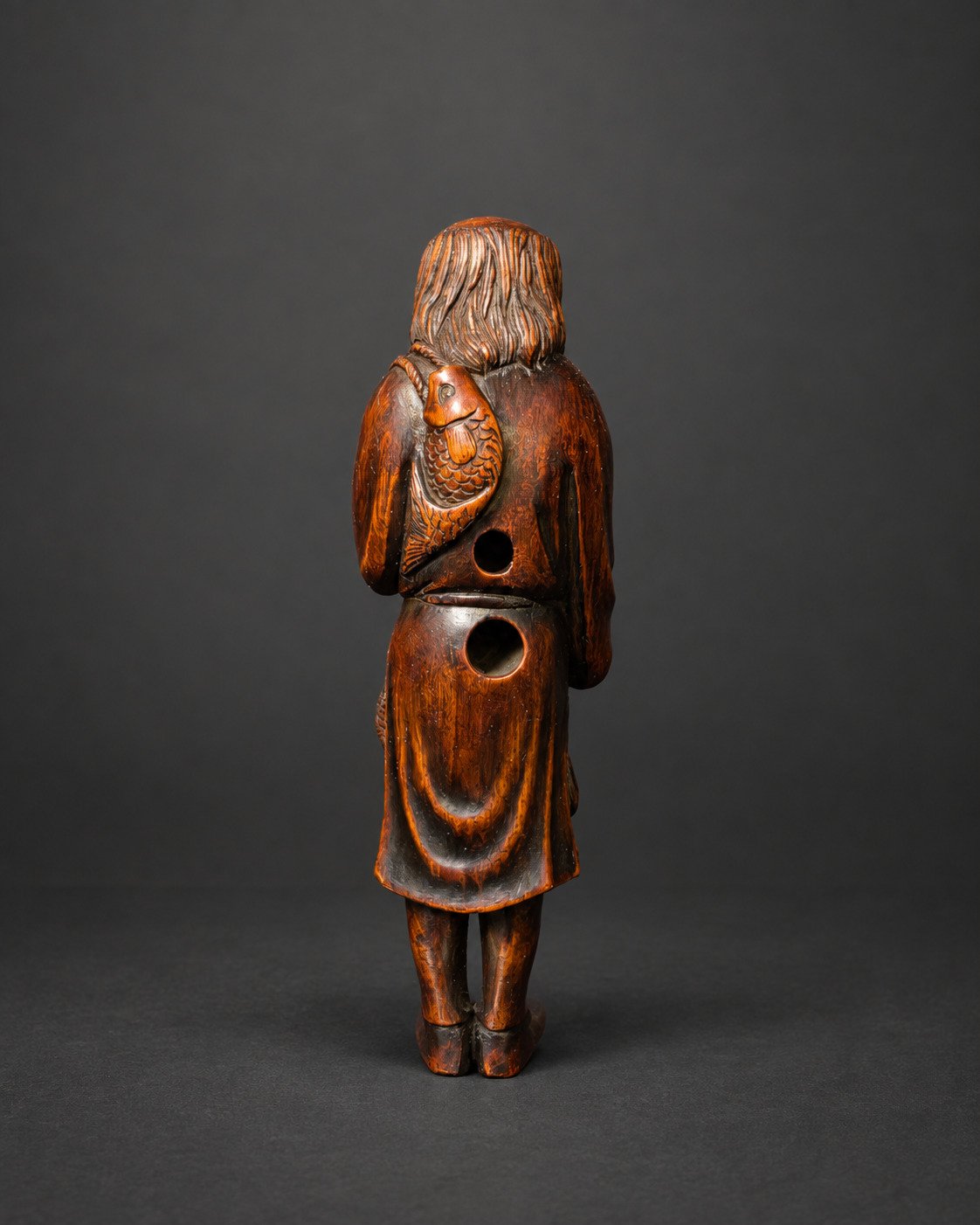 Netsuke of an Old Fisherman with Carp
