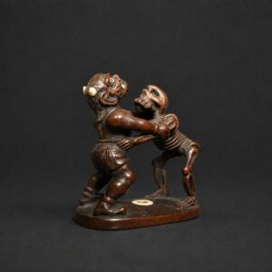 Netsuke Oni contro Scheletro Sumo con Avorio