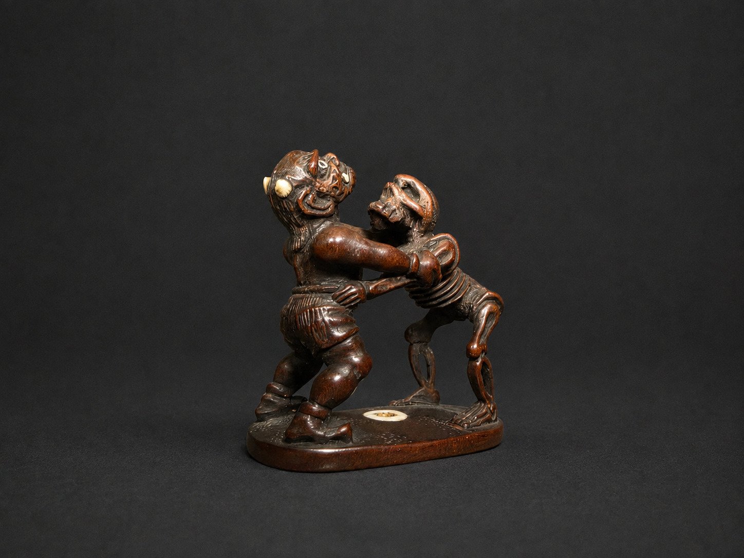 Oni vs Skeleton Sumo Netsuke with Ivory Inlay