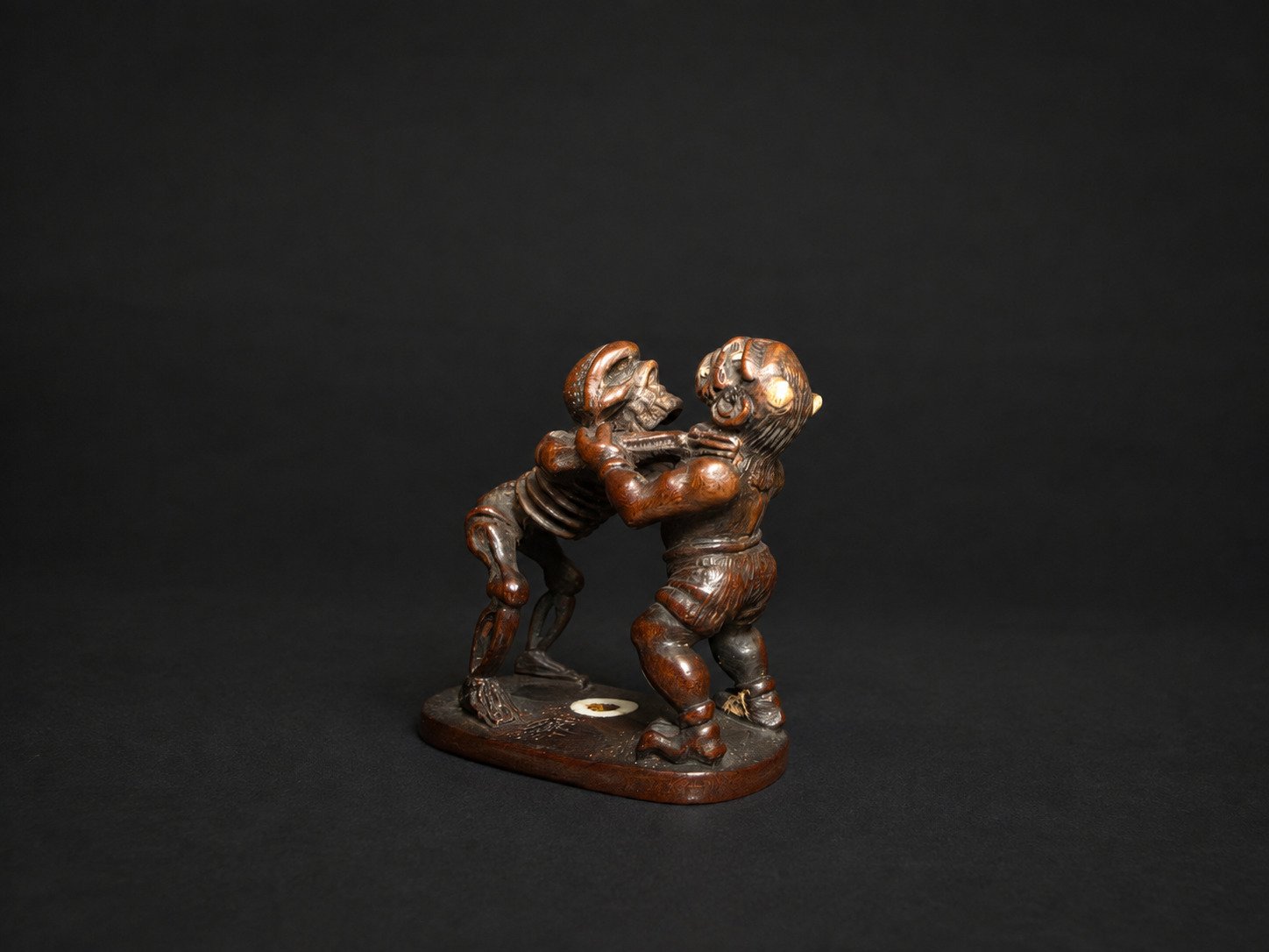Oni vs Skeleton Sumo Netsuke with Ivory Inlay