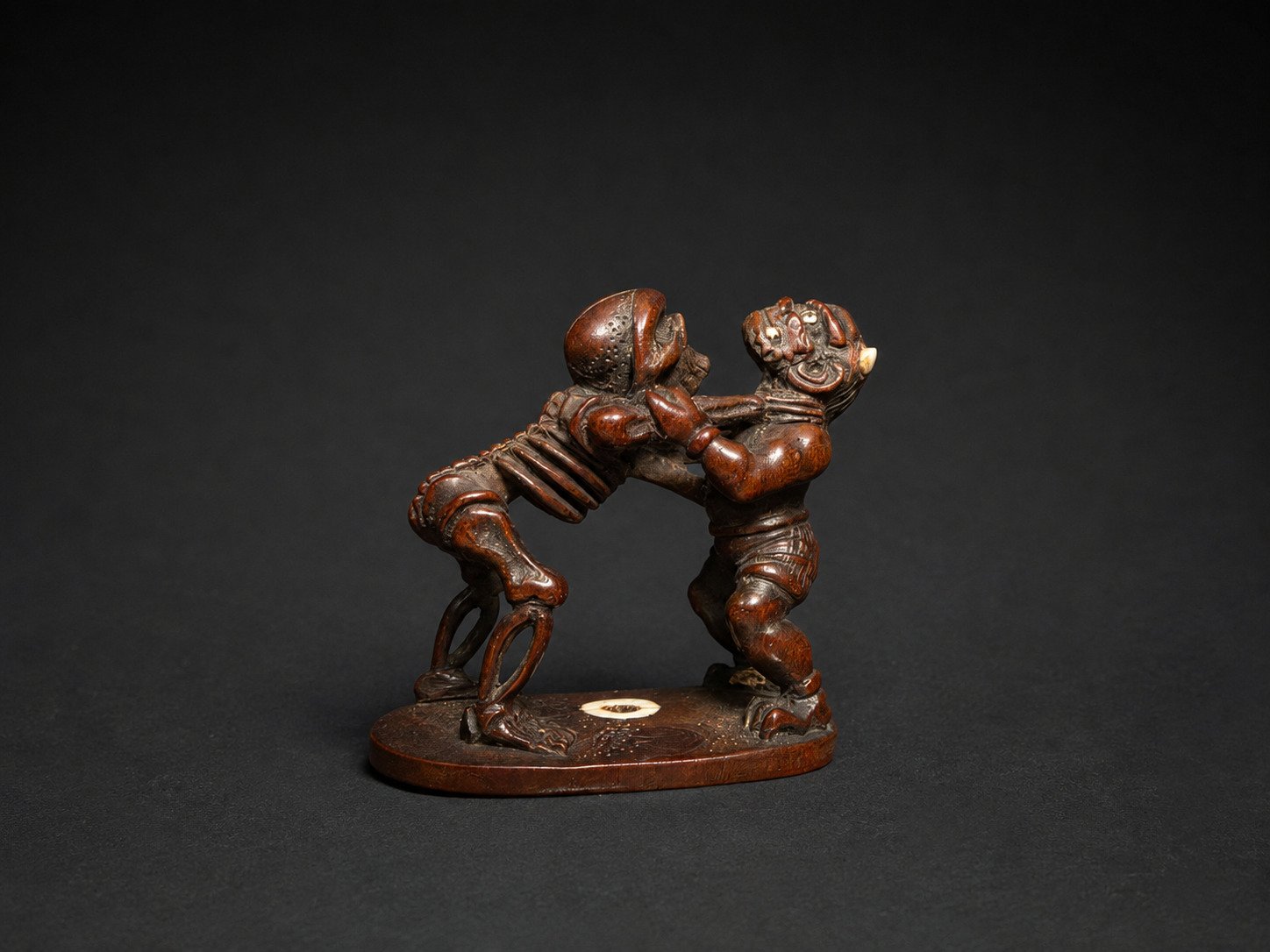 Oni vs Skeleton Sumo Netsuke with Ivory Inlay