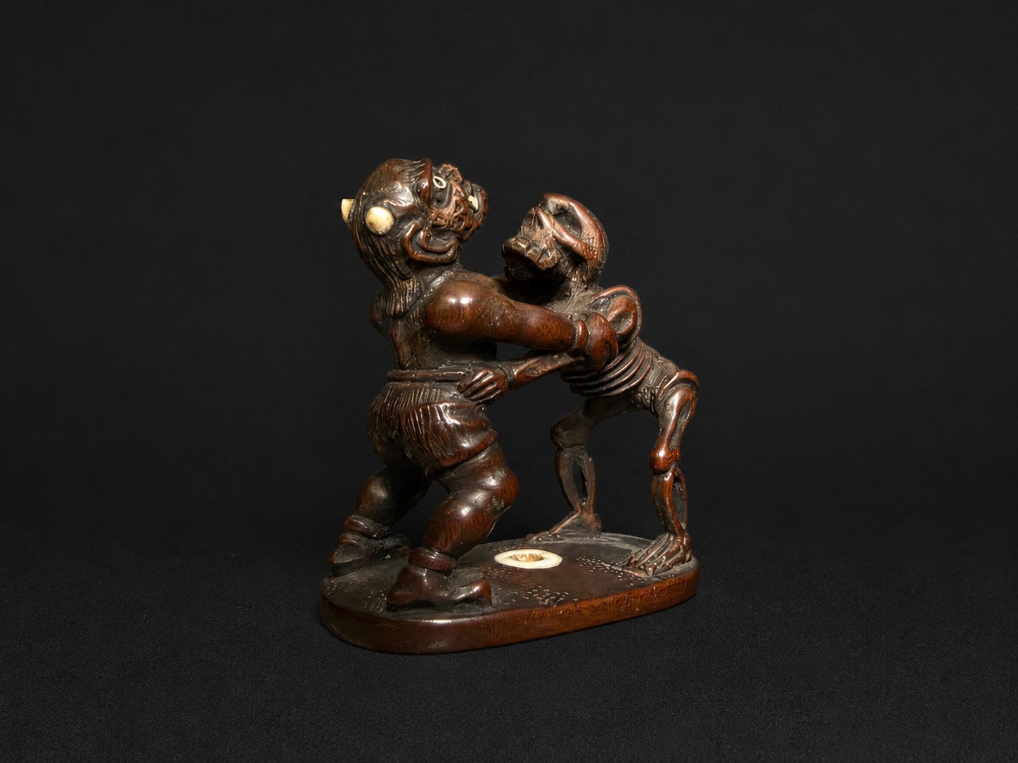Oni vs Skeleton Sumo Netsuke with Ivory Inlay