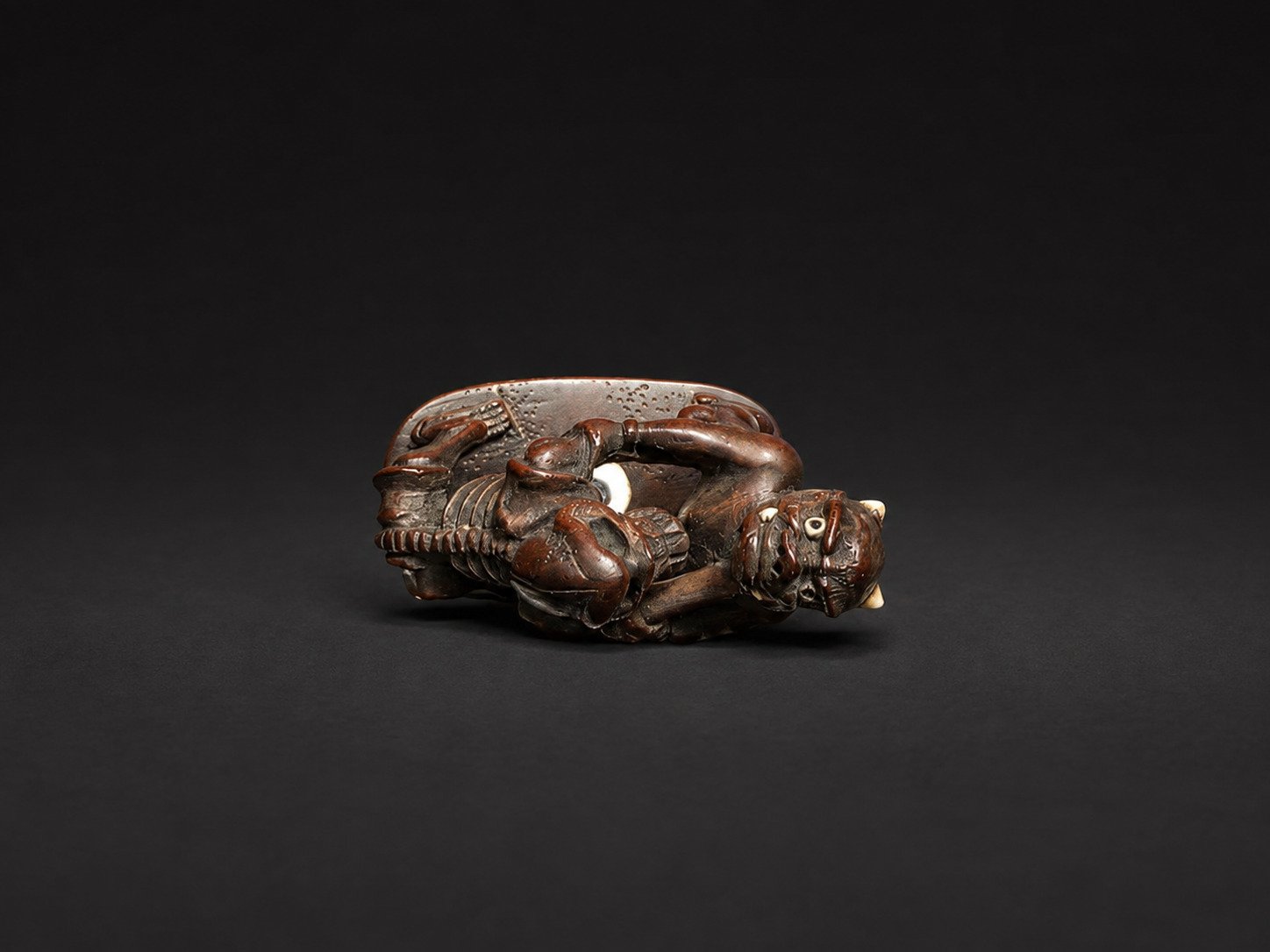 Oni vs Skeleton Sumo Netsuke with Ivory Inlay