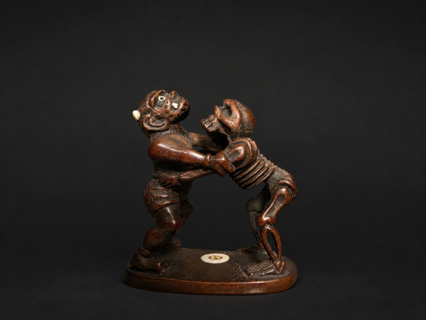Oni vs Skeleton Sumo Netsuke with Ivory Inlay