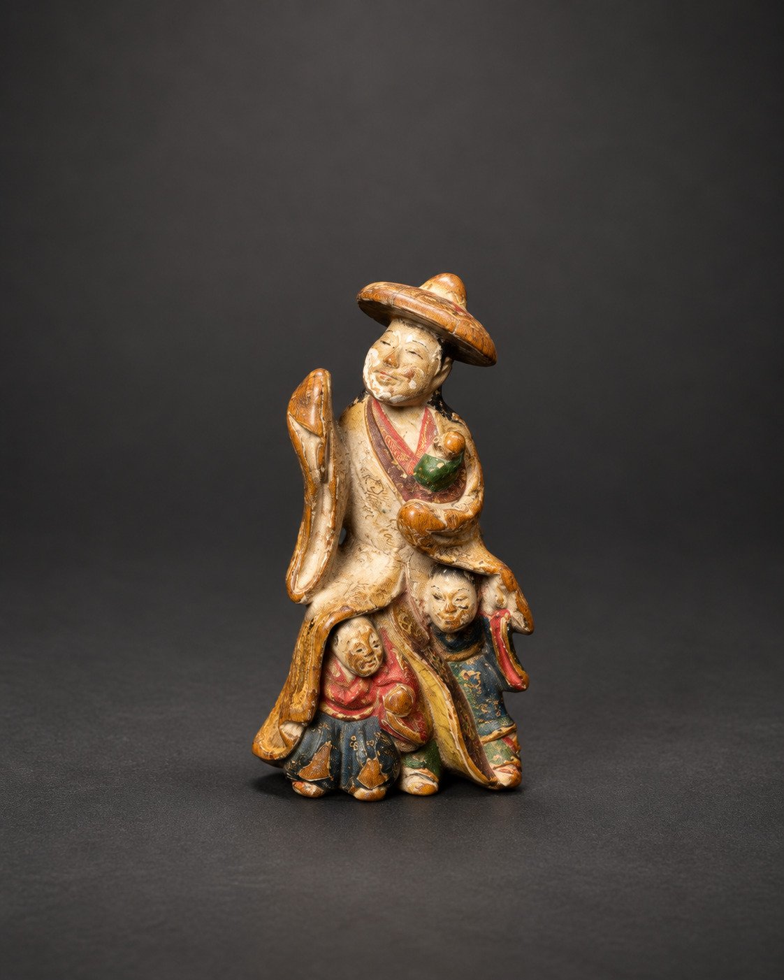 Saishiki Netsuke of Tokiwa Gozen with Her Three Sons