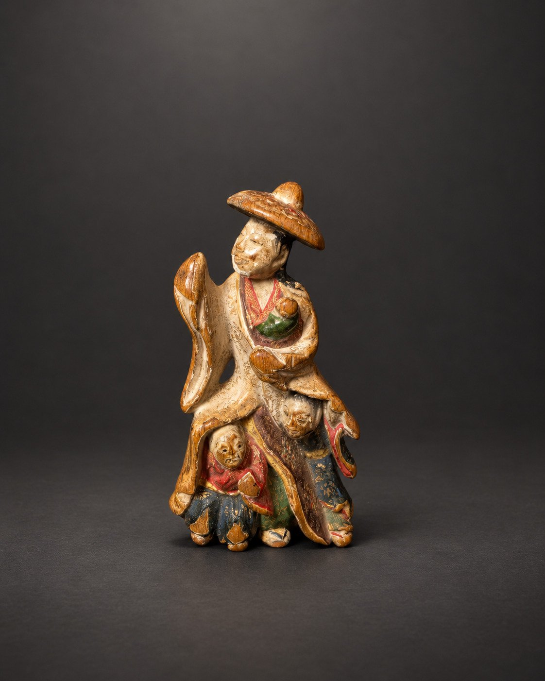 Saishiki Netsuke of Tokiwa Gozen with Her Three Sons
