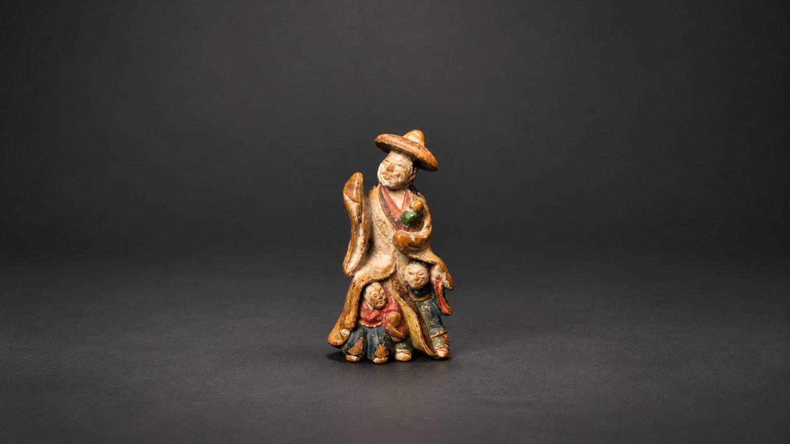 Saishiki Netsuke of Tokiwa Gozen with Her Three Sons