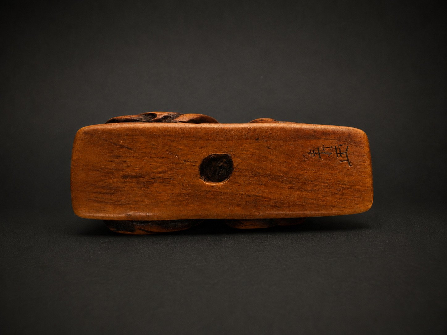 Signed Japanese Wood Netsuke – Crouching Figure