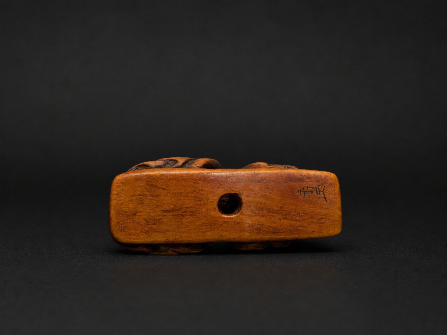 Signed Japanese Wood Netsuke – Crouching Figure