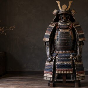 Détail du laçage odoshi en soie vieillie d’une armure de samouraï japonaise