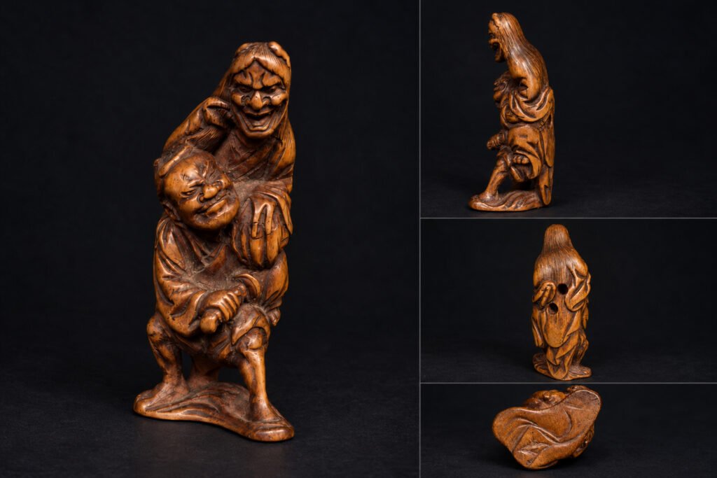 Katabori Netsuke carving - Reading a Hannya and Samurai scene