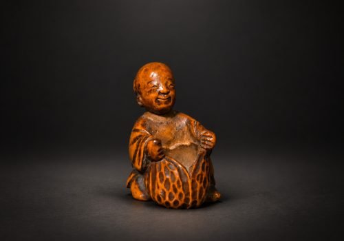 Laughing Figure Boxwood Netsuke with Pod – Edo Period Japan
