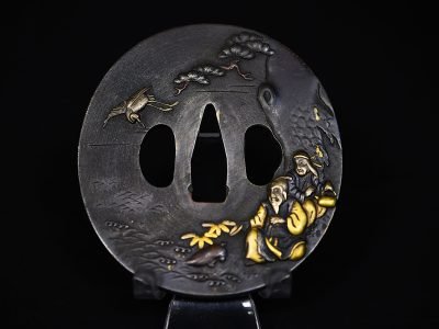 Marugata shakudo folklore tsuba