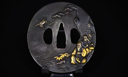 Marugata shakudo folklore tsuba