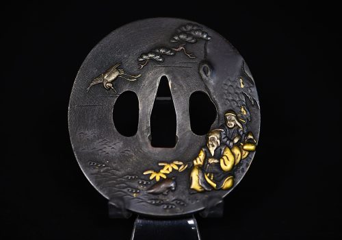Marugata shakudo folklore tsuba