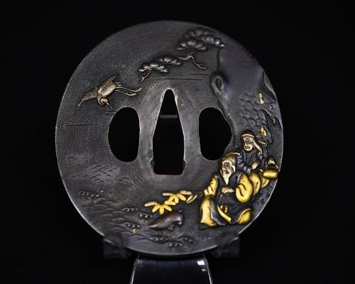 Marugata shakudo folklore tsuba